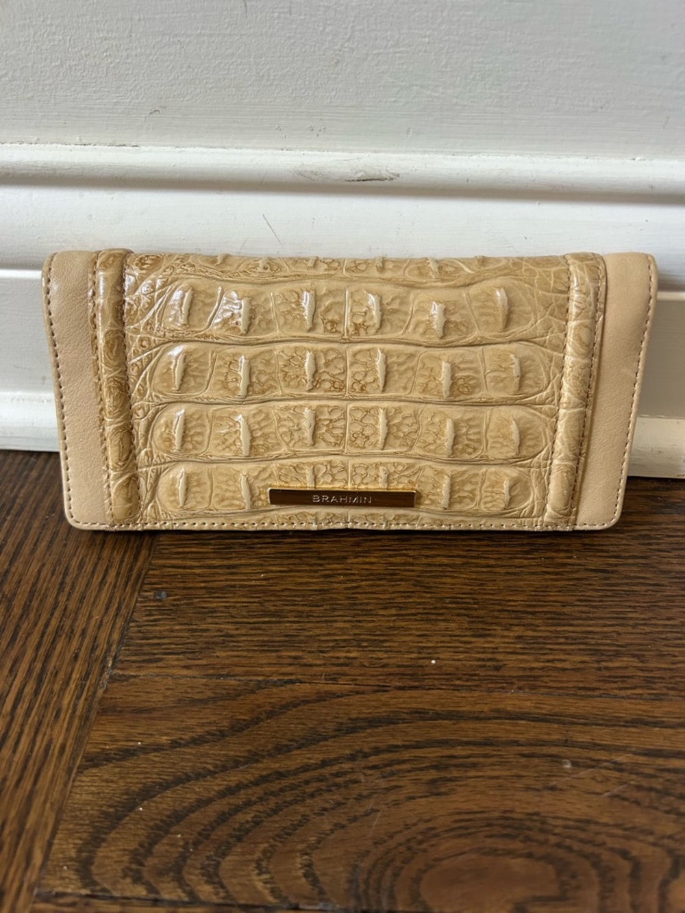Brahmin Ady Camel Calhoun Croc Embossed  Leather Wallet New